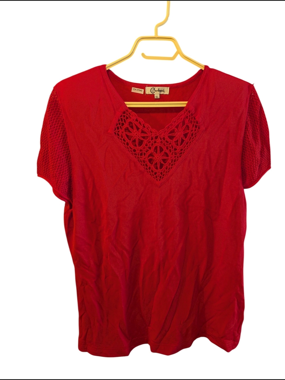 Croft & Barrow Red Crochet-Detail Short Sleeve Top